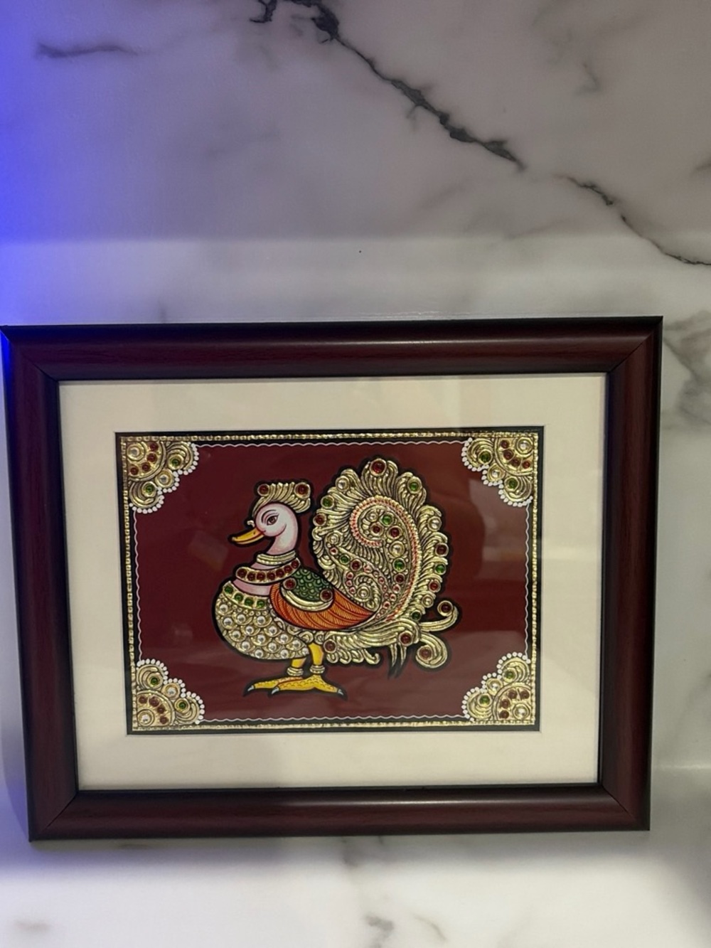 Tanjore Art Print with Gold Foil Accents in Maroon